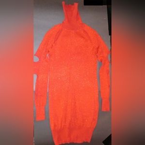 Red Turtle Neck Long Sleeve Women's Dress